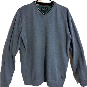 NAT NAST Luxury Blue Knit VNeck Sweater Cotton Cashmere Nylon Blend Elbow Detail